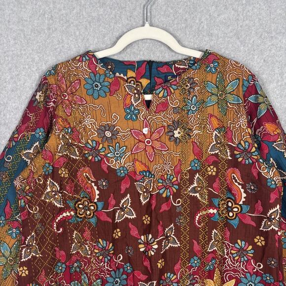 Dewi Fortuna Tunic Top XXL Batik Floral Textured Artsy Gypsy Bali Print Boho - Picture 2 of 12